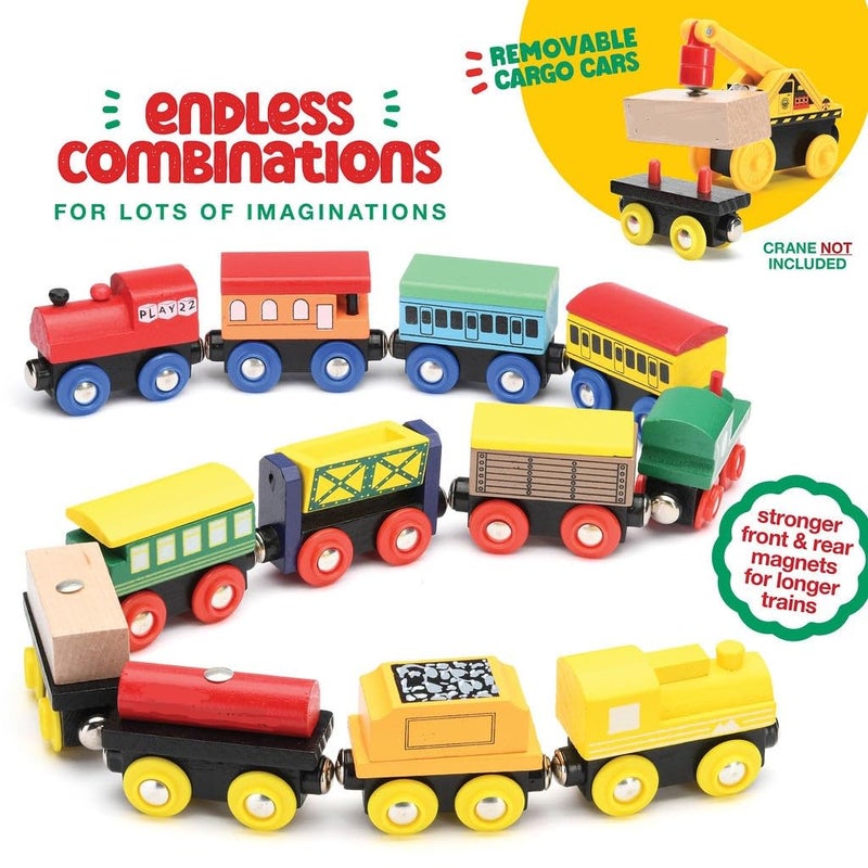 Play22 Wooden Train Set 12 PCS - Train Toys Magnetic Set Includes 3 Engines - Toy Train Sets For Kids Toddler Boys And Girls - Compatible With All Major Brands - Original - By Play22 - Image 4